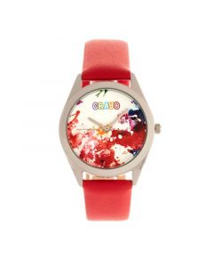 Unisex Graffiti Red Leatherette Strap Watch 35mm