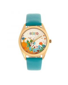 Unisex Graffiti Powder Blue Leatherette Strap Watch 35mm