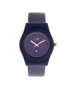 Unisex Dazzle Navy Genuine Leather Strap Watch 37mm