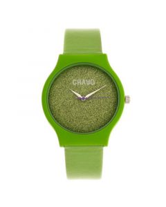 Unisex Glitter Green Leatherette Strap Watch 36mm