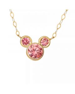 Mickey Mouse Cubic Zirconia Birthstone Pendant Necklace with 15" Chain in 14k Yellow Gold