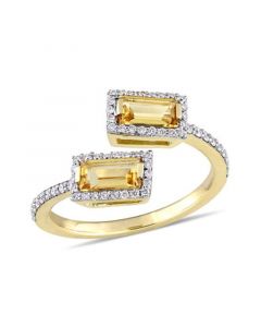 Baguette Cut Citrine (3/4 ct. t.w.) and Diamond (1/4 ct. t.w.) Open Ring in 14k Yellow Gold