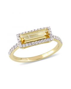 Baguette Cut Citrine  (1-1/5 ct. t.w) and White Sapphire (1/3 ct. t.w.) Halo Ring in 18k Yellow Gold Over Sterling Silver