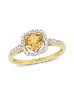 Citrine (3/4 ct. t.w.) and Diamond (1/7 ct. t.w.) Halo Ring in 10k Yellow Gold