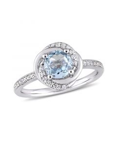 Blue Topaz (1 ct. t.w.) and Diamond (1/6 ct. t.w.) Swirl Ring in 10k White Gold