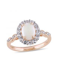 Opal (7/8 ct. t.w.), White Topaz (5/8 ct. t.w.) and Diamond Accent Vintage Halo Ring in 14k Rose Gold