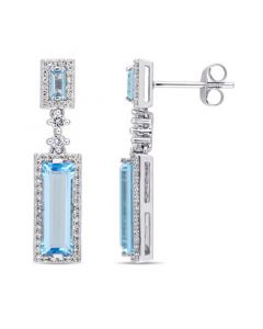 Baguette Cut Blue Topaz (4-1/5 ct. t.w.) and Diamond (1/3 ct. t.w.) Drop Earrings in 14k White Gold