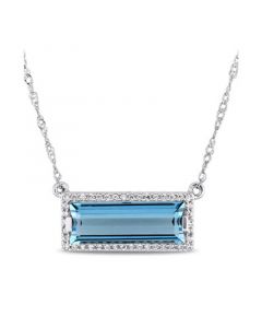 Baguette Cut Blue Topaz (3 ct. t.w.) and Diamond (1/8 ct. t.w.) Halo 17" Necklace in 14k White Gold