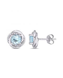 Blue Topaz (2 ct. t.w.) and Diamond (1/7 ct. t.w.) Swirl Stud Earrings in 10k White Gold