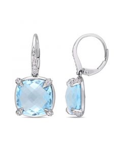 Blue Topaz (18 ct. t.w.), White Sapphire (1/5 ct. t.w.) and Diamond Accent Drop Earrings in 14k White Gold