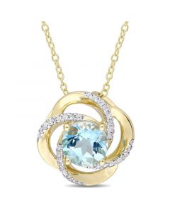 Blue Topaz (2-1/3 ct. t.w.) and White Topaz (1/5 ct. t.w.) Interlaced Floral Swirl Necklace in 18k Yellow Gold Over Sterling Silver