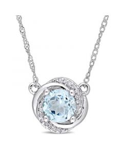 Blue Topaz (1 ct. t.w.) and Diamond Accent Swirl 17" Necklace in 10k White Gold