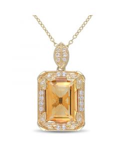 Citrine (6-1/4 ct. t.w.), White Topaz (1/2 ct. t.w.) and Diamond Accent Halo 18" Necklace in 18k Yellow Gold Over Sterling Silver