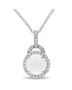 Opal (1-3/4 ct. t.w.) and White Topaz (2/5 ct. t.w.) Halo Charm 18" Necklace in Sterling Silver