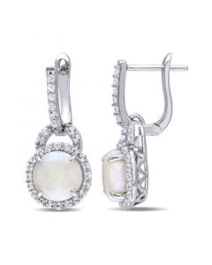 Opal (2-1/5 ct. t.w.) and White Topaz (7/8 ct. t.w.) Hinged Hoop Charm Earrings in Sterling Silver