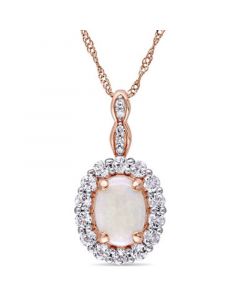 Opal (7/8 ct. t.w.), White Topaz (5/8 ct. t.w.) and Diamond Accent Vintage 17" Necklace in 14k Rose Gold