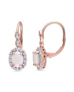 Opal (7/8 ct. t.w.), White Topaz (7/8ct. t.w.) and Diamond Accent Vintage Halo Earrings in 14k Rose Gold