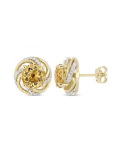 Citrine (3-5/8 ct. t.w.) and White Topaz (1/4 ct. t.w.) Swirl Stud Earrings in 18k Yellow Gold Over Sterling Silver