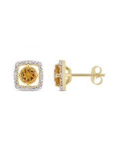 Citrine (7/8 ct. t.w.) and Diamond Accent Halo Square Stud Earrings in 10k Yellow Gold