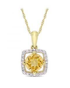 Citrine (3/4 ct. t.w.) and Diamond (1/10 ct. t.w.) Square Halo 17" Necklace in 10k Yellow Gold