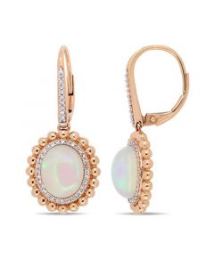 Oval-Cut Blue-Hued Opal (5-1/2 ct. t.w.) and Diamond (1/4 ct. t.w.) Halo Earrings in 14k Rose Gold