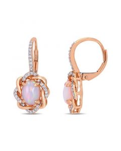 Blue-Hued Opal (1-1/2 ct. t.w.) and Diamond (1/4 ct. t.w.) Halo Swirl Earrings in 10k Rose Gold