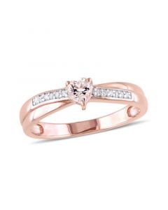 Morganite (1/4 ct.t.w) and Diamond (1/20 ct. t.w.) Heart Ring in 18k Rose Gold Over Silver