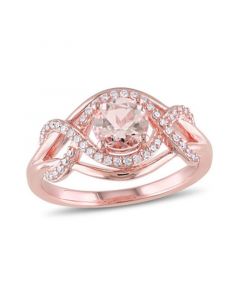 Morganite and Diamond (1/5 ct. t.w.) Halo Crossover Ring in 18k Rose Gold Over Silver