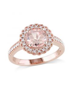 Morganite (1-1/6 ct. t.w.) and Diamond (1/8 ct. t.w.) Floral Halo Ring in 18k Rose Gold Over Silver