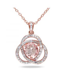 Morganite (1-1/6 ct. t.w.) and Diamond (1/10 ct. t.w.) Trillium 18" Necklace in 18k Rose Gold Over Silver