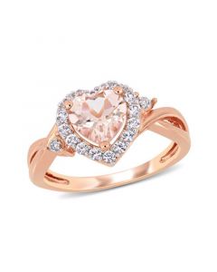 Morganite (1-1/10 ct. t.w.) Created White Sapphire (1/3 ct. t.w.) and Diamond Accent Heart Ring in 18k Rose Gold Over Silver