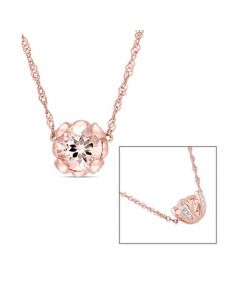 Morganite (7/8 ct. t.w.) and White Topaz (1/10 ct. t.w.) Floral 18" Necklace in 10k Rose Gold