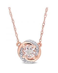 Morganite (4/5 ct. t.w.) and Diamond (1/20 ct. t.w.) Swirl Halo 17" Necklace in 10k Rose Gold