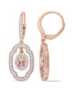 Morganite (1 ct. t.w.) White Sapphire (1 ct. t.w.) and Diamond (1/10 ct. t.w.) Dangle Earrings in 18k Rose Gold Over Silver