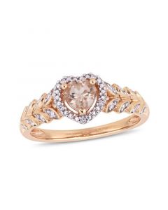 Morganite (1/2 ct. t.w.) and Diamond (1/20 ct. t.w.) Halo Heart Ring in 10k Rose Gold