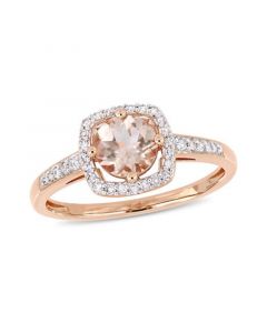 Morganite (4/5 ct. t.w.) and Diamond (1/7 ct. t.w.) Square Halo Ring in 10k Rose Gold