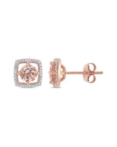 Morganite (1 ct. t.w.) and Diamond (1/20 ct. t.w.) Square Stud Earrings in 10k Rose Gold