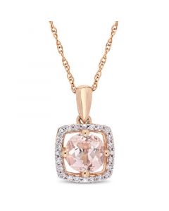 Morganite (4/5 ct. t.w.) and Diamond (1/10 ct. t.w.) Floating Halo 17" Necklace in 10k Rose Gold