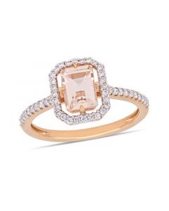 Morganite (7/8 ct. t.w.) and Diamond (1/4 ct. t.w.) Halo Ring in 14k Rose Gold