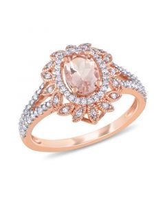 Morganite (3/4 ct. t.w.) and Diamond (1/5 ct. t.w.) Floral Halo Ring in 10k Rose Gold