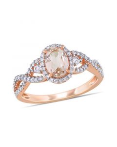 Morganite (3/4 ct. t.w.) White Sapphire (1/20 ct. t.w.) and Diamond (1/3 ct. t.w.) 3-Stone Infinity Ring in 10k Rose Gold