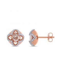 Morganite (1-2/5 ct. t.w.) and Diamond (1/4 ct. t.w.) Quatrefoil Halo Stud Earrings in 10k Rose Gold