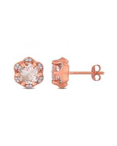 Morganite (1-3/4 ct. t.w.) and Diamond (1/20 ct. t.w.) Flower Stud Earrings in 14k Rose Gold