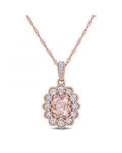 Morganite (3/4 ct. t.w.) White Sapphire (5/8 ct. t.w.) and Diamond (1/10 ct. t.w.) Floral 17" Necklace in 10k Rose Gold