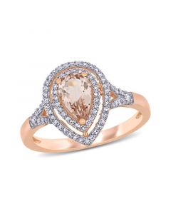 Morganite (5/8 ct. t.w.) and Diamond (1/4 ct. t.w.) Halo Teardrop Ring in 14k Rose Gold