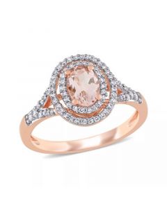 Morganite (3/4 ct. t.w.) and Diamond (1/4 ct. t.w.) Double Halo Ring in 14k Rose Gold