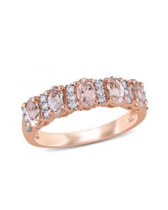 Morganite (1 ct. t.w.) and Diamond (1/6 ct. t.w.) Semi Eternity Ring in 14k Rose Gold