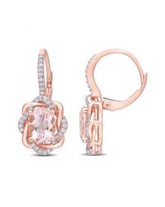 Morganite (2-1/3 ct.tw.) and Diamond (1/4 ct.tw.) Swirl Halo Earrings in 10k Rose Gold