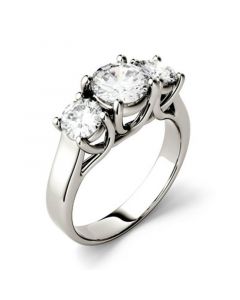 Moissanite Three Stone Ring 2 ct. t.w. Diamond Equivalent in 14k White Gold or 14k Yellow Gold