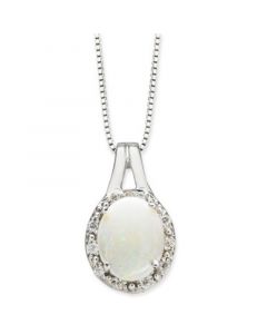 Opal (1-1/2 ct. t.w.) & Diamond (1/10 ct. t.w.) 18" Pendant Necklace in Sterling Silver